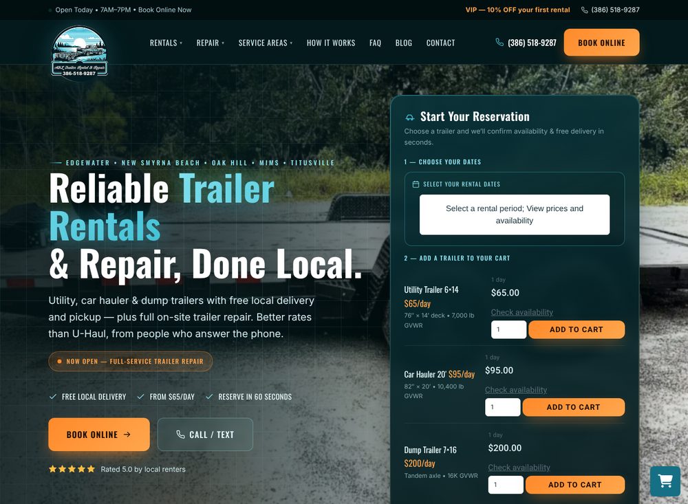AL Trailer Rentals website design