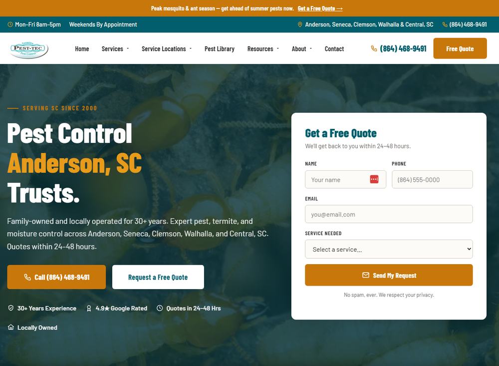 Pest-Tec new website, rebuilt by WebPro360
