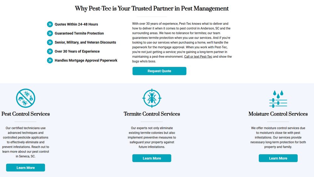 Pest-Tec old website, before the WebPro360 rebuild